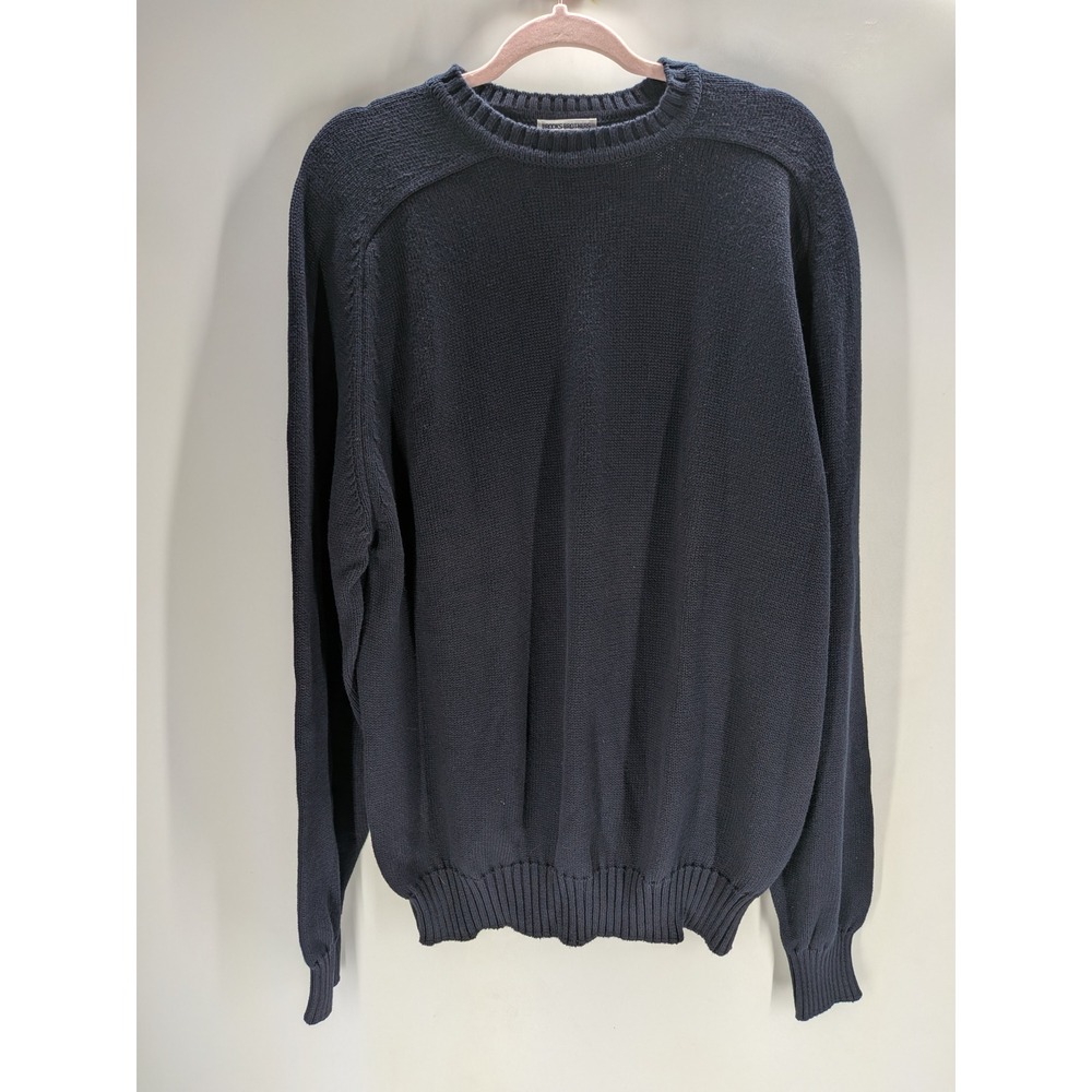 Brooks Brothers Mens XL Navy Blue Cotton Crewneck Sweater Made in USA Knit